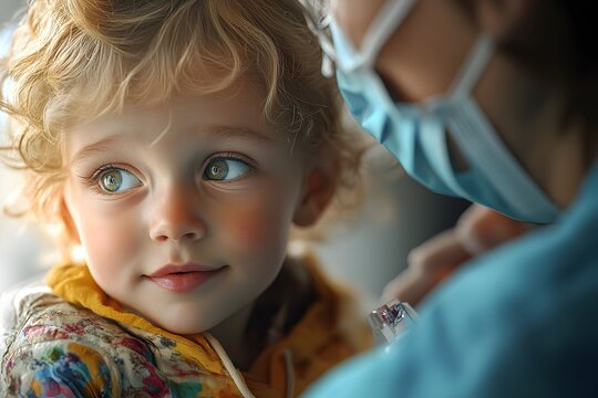 Brave Child's Apprehensive Face During Vaccination in Soothing Pediatric Clinic