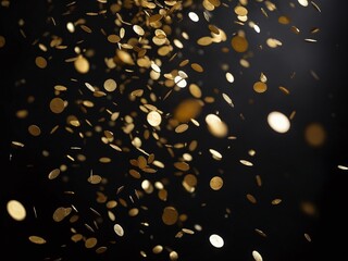 Golden confetti cascading down in a festive atmosphere against a dark backdrop during a celebratory event at night
