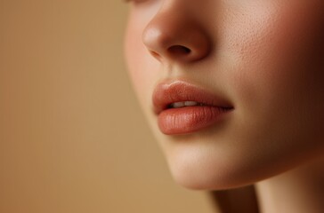 Close-up of a woman's lips, without makeup, isolated on a white background with copy space