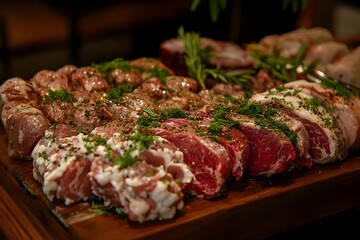 Expertly Curated Meat Board Featuring Premium Cuts and Seasonings