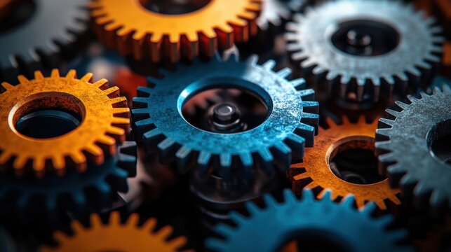 banner showcasing teamwork strategy concept with gears and cogs working together harmoniously