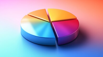 Obraz premium High-resolution image of a 3D pie chart with gradient colors and glossy finish, presenting data with a polished and eye-catching appearance.