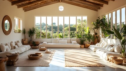 Fototapeta premium Bright,Airy Wellness Retreat with Guided Meditation and Organic Dining Experiences