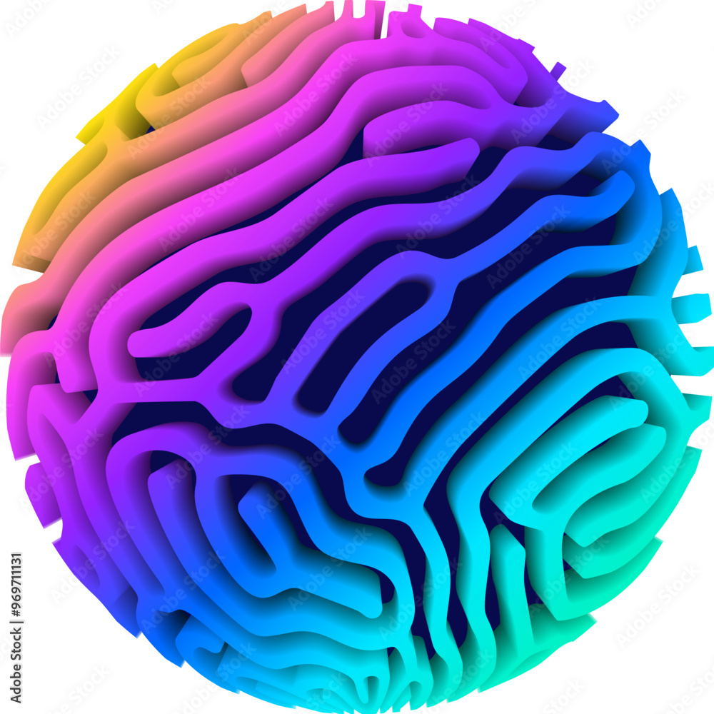 Aufkleber 3d orb shape with algorithmic pattern, holographic color gradient. Scientific 3D ball concept