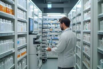 Hospital Pharmacy with Automated Medication Dispensers and Pharmacists Utilizing Digital Interfaces
