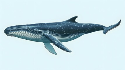 Naklejka premium A majestic whale swimming gracefully through crystal-clear waters, showcasing its massive body and distinctive features against a light solid color background