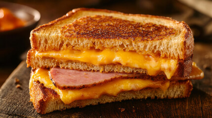 A delicious fried ham and cheese sandwich, ready to eat.
