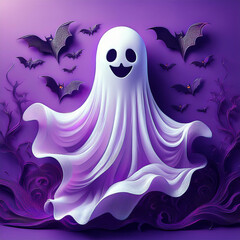 Obraz premium halloween ghost and bats in purple background