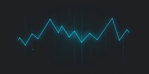 Fototapeta premium Simple Line Graph with Fluctuating Up and Down Trend, Featuring Glowing Blue Outline on Grey Background.