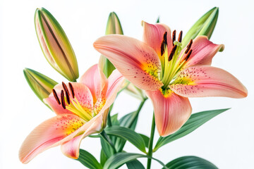 Obraz premium Fresh and Vibrant Lilies on a Simple White Backdrop