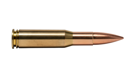 308 rifle bullet with copper jacketed lead core isolated background