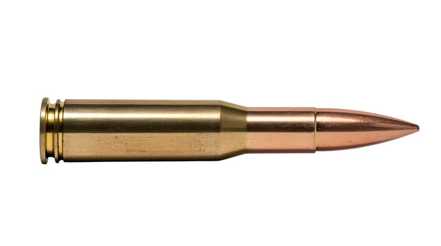 308 rifle bullet with copper jacketed lead core isolated background