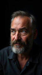 Obraz premium Thoughtful Bearded Man with Blue Eyes in Dramatic Lighting
