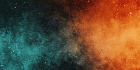 Obraz premium Retro gradient background with orange, teal, and black grainy texture for creative designs