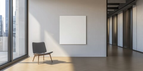 Fototapeta na wymiar Contemporary art gallery interior with empty canvas and modern chair