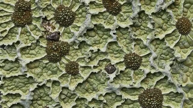A detailed close up of vibrant moss and lichen illustrating rich textures and patterns, showcasing nature's intricate design