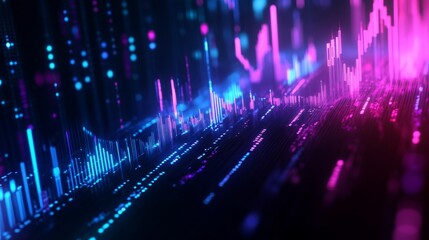 Fototapeta premium Glowing stock market graph in modern financial layout captured from a low angle