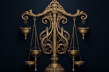 Scales entwined with snakes beside a sword  emblematic representation of law and justice