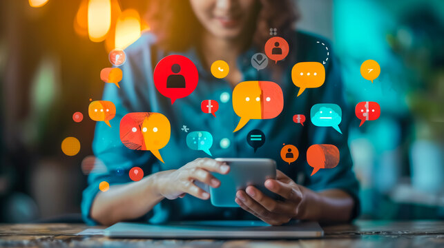 
A woman utilizing omnichannel communication, seamlessly interacting across multiple platforms like phone, email, chat, and social media to enhance connectivity and customer engagement.






