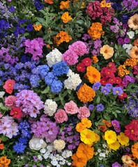 Vibrant flower garden blooming in various colors during springtime