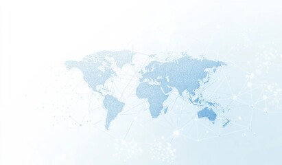 Fototapeta premium Abstract Global Network Design with Light Blue Background, World Map, and White Space for Text or Logo. Flat Design Illustration Featuring a White Grid Pattern and Gradient Effect.