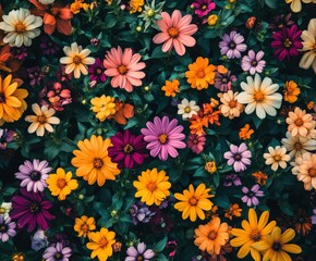 Fototapeta premium Colorful display of blooming flowers in a garden during spring season