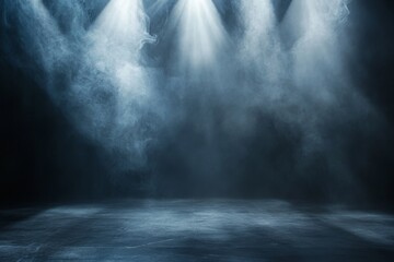 Abstract spotlight illuminating a dark stage with studio lighting for product presentations