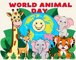 Naklejka premium World animal day with group of animals concept illustration background poster template design for celebration usage