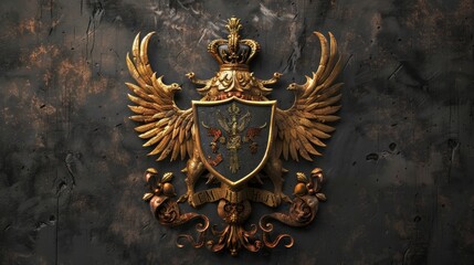 Fototapeta premium Elegantly Designed Family Crest with Crown and Wings Symbolizing Heritage and Honor