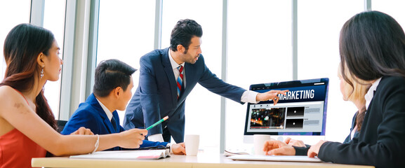 Video Marketing Concept on Laptop Screen. Video Marketing Advertising Business on Social Media and Internet Network Technology Concept