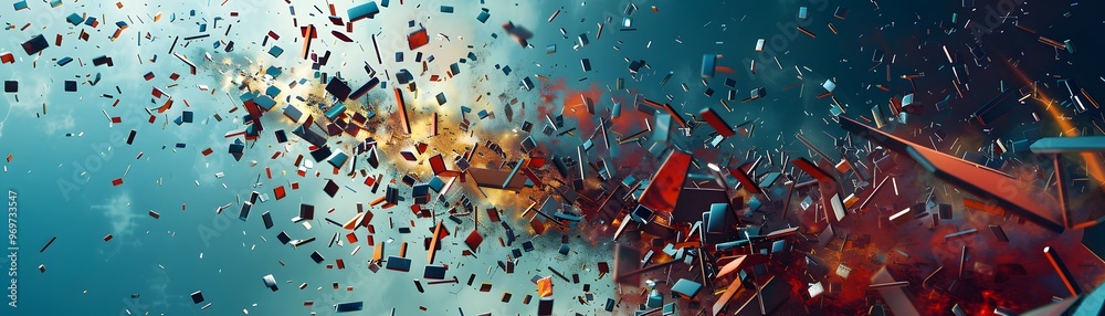 Poster vibrant explosion of color and debris, creating a dynamic and energetic abstract design suitable for