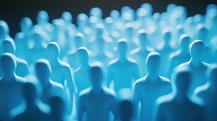 Obraz premium Blue Silhouettes of People in a Crowd