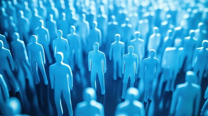 Obraz premium Blue Silhouettes of a Crowd of People
