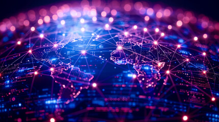 Obraz premium A vibrant animated globe showcases interconnected locks, symbolizing global security and connectivity. intricate network of lines and nodes highlights digital landscape