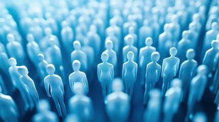 Obraz premium Abstract Crowd of Wireframe Figures in Blue Hues