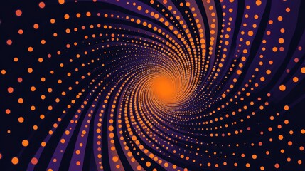 Obraz premium Swirling orange and purple dots create a vibrant spiral pattern on a dark background