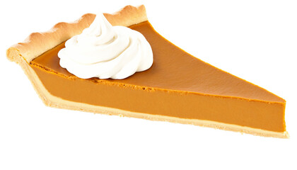 Pumpkin pie with whipped cream on a transparent background