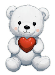 Obraz premium White Teddy Bear Holding Red Heart on a transparent background