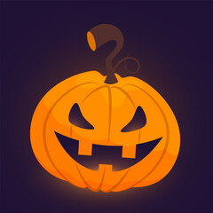 Halloween pumpkin. Cartoon horror and cute monster face with a grimace. Halloween symbol.