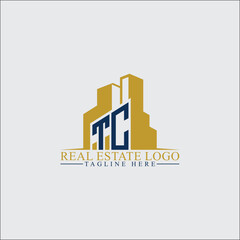 Fototapeta premium Modern TC Real Estate Logo Design with Building Silhouettes
