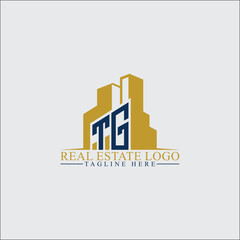Fototapeta premium Modern TG Real Estate Logo Design with Building Silhouettes