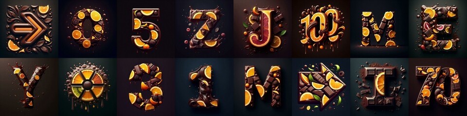 Obraz premium Chocolate with citrus Lettering Typeface. AI generated illustration