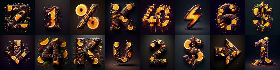 Chocolate with citrus Lettering Typeface. AI generated illustration