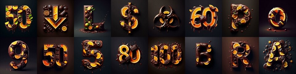 Chocolate with citrus Lettering Typeface. AI generated illustration