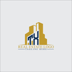 Fototapeta premium Modern TX Real Estate Logo Design with Building Silhouettes