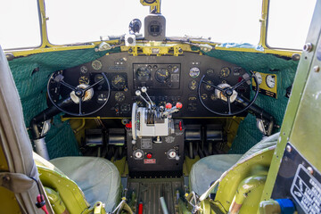 Old aircraft cabin with a panel