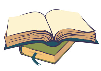 Stack of books on white background. Vector illustration in flat style. Template for educational website design. Closed and open books. White isolated background.