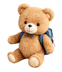 Brown Teddy Bear with Blue Backpack on a transparent background