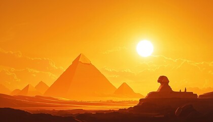 Egyptian Pyramids And Great Sphinx: Iconic Landmarks And Symbols Of Egypt In Golden Sunlight, Perfect For Your African Travel Concept.
