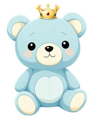 Fototapeta premium Blue teddy bear with crown on a transparent background
